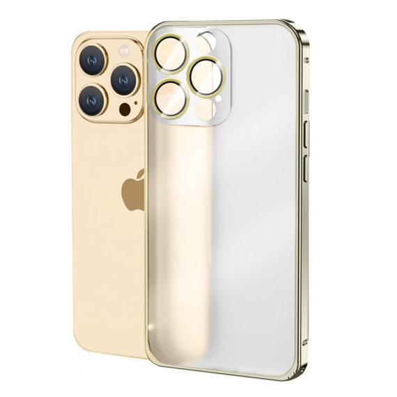 Etui do iPhone 13 Pro Max Metalic Gold Frame matowe, metalowa złota ramka, ochrona aparatu