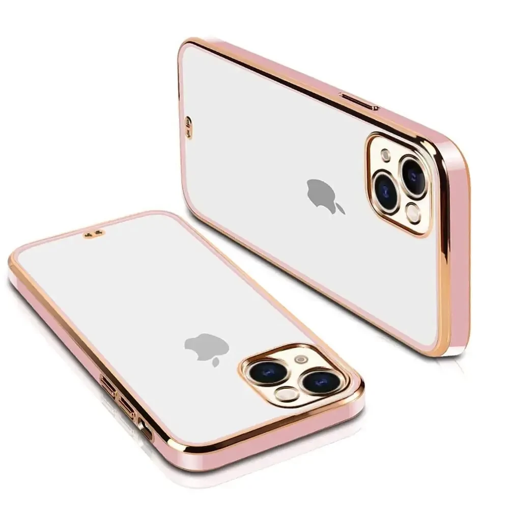 etui iphone 13 różowe luxury style przezroczysty tyl biala ramka 2