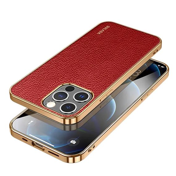 etui iphone 13 sulada oryginal czerwona skóra złote 1