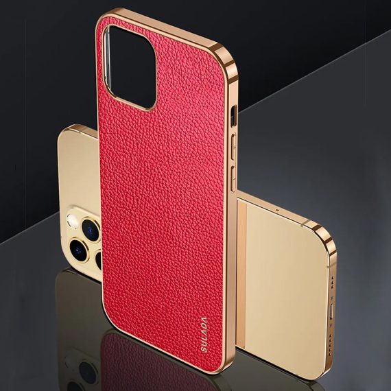 etui iphone 13 sulada oryginal czerwona skóra złote 2