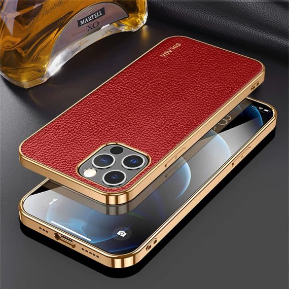 etui iphone 13 sulada oryginal czerwona skóra złote 5