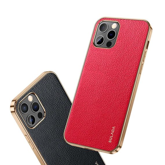 etui iphone 13 sulada oryginal czerwona skóra złote 6