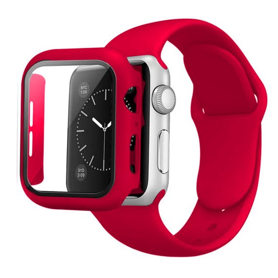 Pasek + etui ze szkłem 2w1 do Apple Watch Series 7 / 45 mm, czerwone