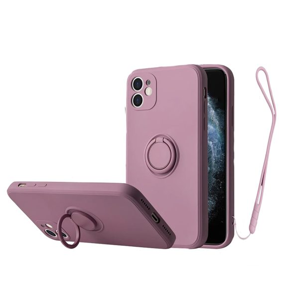 Etui do iPhone 11 Magnetic Ring matowe nie widać śladów, uchwyt magnetyczny 360° ze smyczą purpurowy