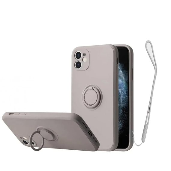 Etui do iPhone 12 Magnetic Ring matowe nie widać śladów, uchwyt magnetyczny 360° ze smyczą szary