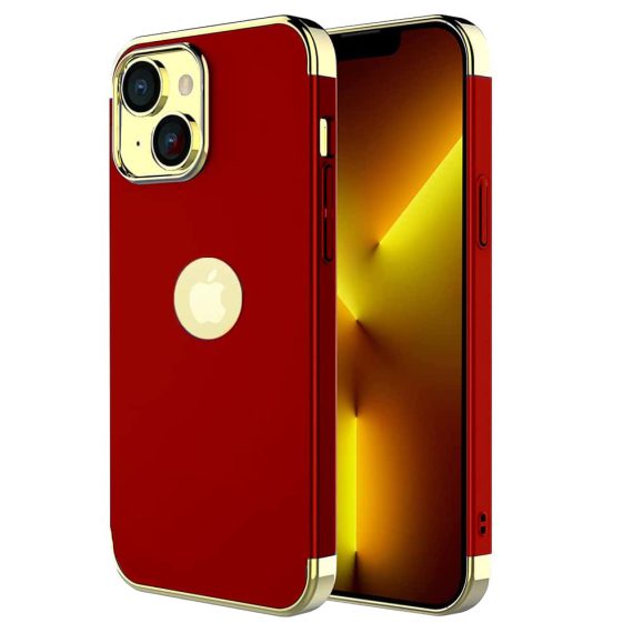 Etui do iPhone 13 Mini eleganckie cienkie ze zdobieniami i widocznym logo czerwone