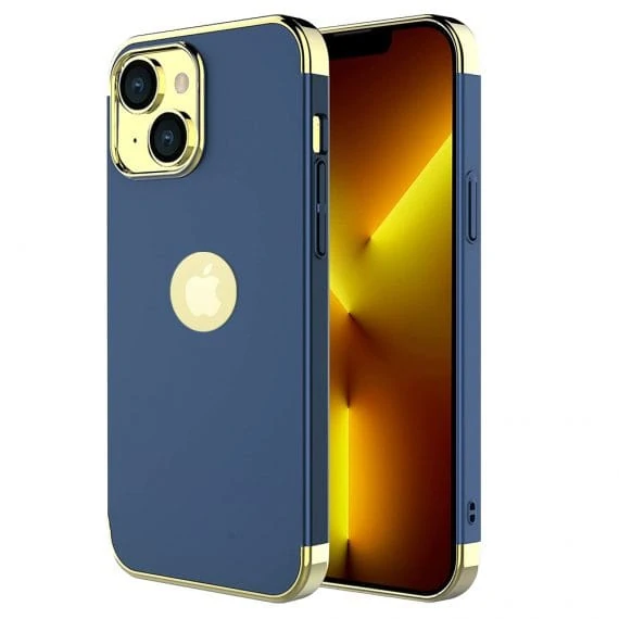 Etui do iPhone 13 Mini eleganckie cienkie ze zdobieniami i widocznym logo, niebieskie