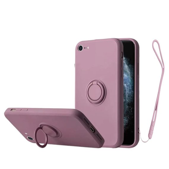 Etui do iPhone SE2022/SE2020/8/7 Magnetic Ring matowe nie widać śladów, uchwyt magnetyczny ze smyczą purpurowy