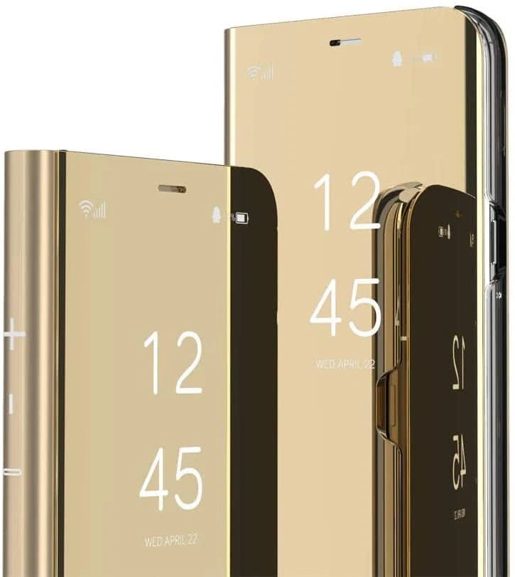 etui do iphone 13 pro goldview zamykane eleganckie złote, lustrzane