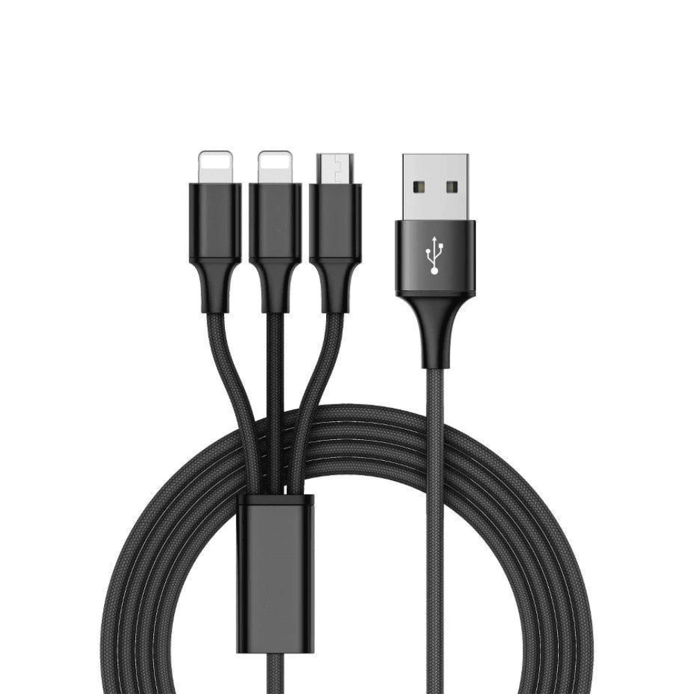 Kabel 3w1 USB – na micro USB, Lightning , USB Typ C, 1.2 metra, czarny