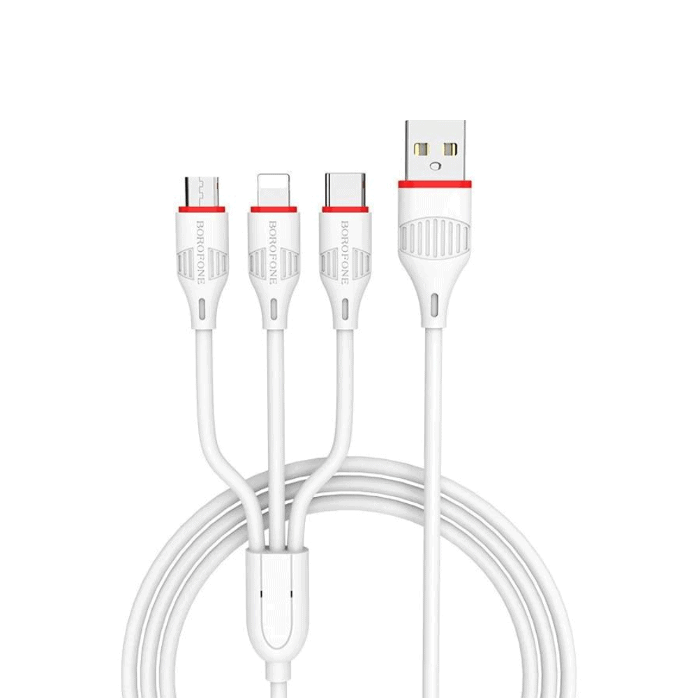 Kabel 3w1 USB – na micro USB, Lightning, USB Typ C, 1 metr, biały