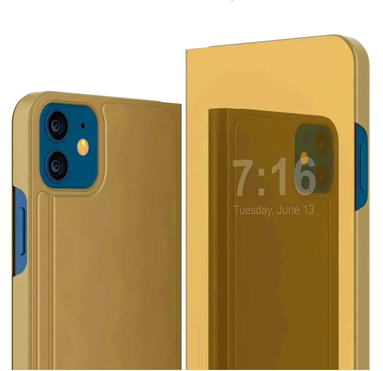 etui do iphone 13 pro goldview zamykane eleganckie złote, lustrzane