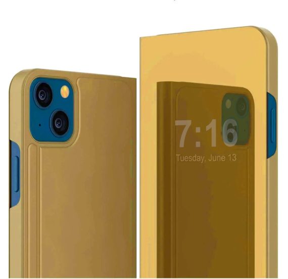 Etui do iPhone 14 GoldView zamykane eleganckie złote, lustrzane