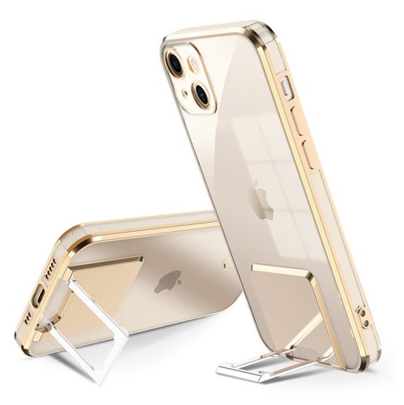 Etui do iPhone 13 Fashion Stand z podstawką, ochrona obiektywu, złote