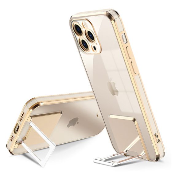Etui do iPhone 13 Pro Fashion Stand złote z podstawką, ochrona obiektywu, złote