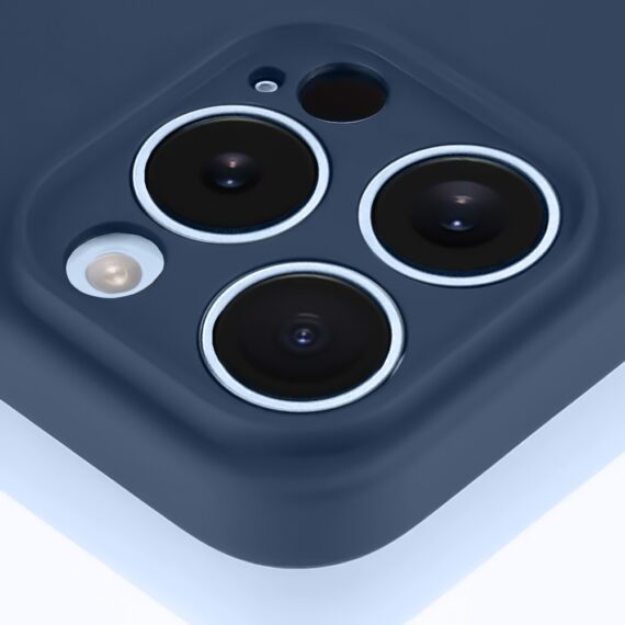 Etui do iPhone 13 Pro Max silikonowe z mikrofibrą soft touch z osłoną na aparat, granatowe (5)