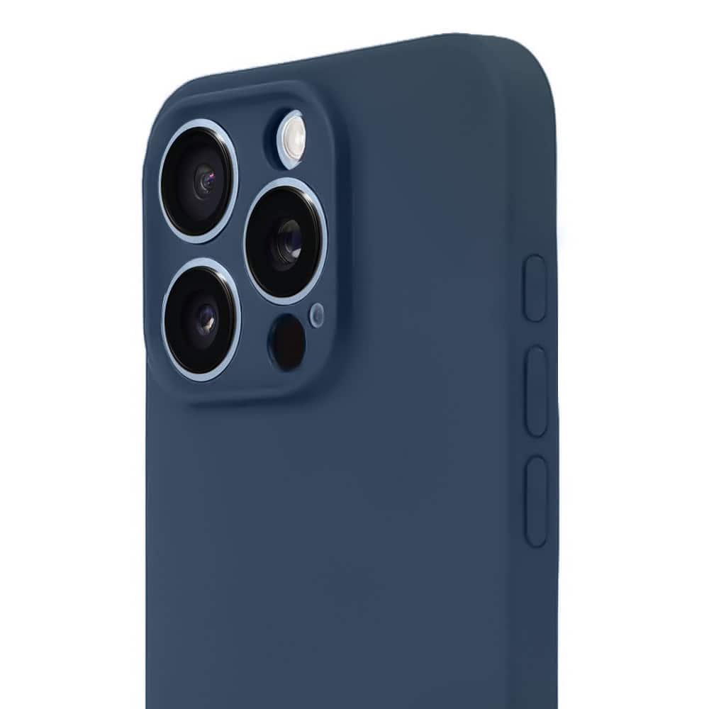 Etui do iPhone 13 Pro Max silikonowe z mikrofibrą soft touch z osłoną na aparat, granatowe (6)