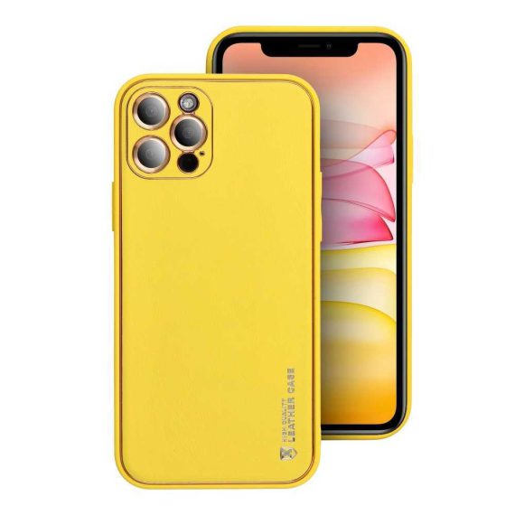Etui do iPhone 13 Pro Max elegancka skóra z ochroną aparatu szafranowy żółty