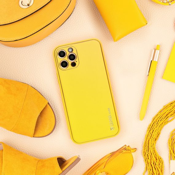 Etui do iPhone 13 Pro elegancka skóra z ochroną aparatu szafranowy żółty