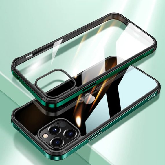 Etui do iPhone 13 Pro z metalową ramka, tył z nanokompozytu – SULADA zielone (2)