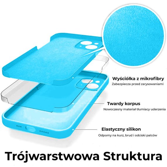 Etui do iPhone 13 mini silikonowe z mikrofibrą premium soft touch niebieskie z ochroną na aparat