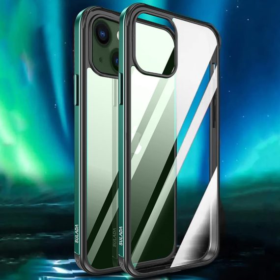 Etui do iPhone 13 z metalową ramka, tył z nanokompozytu – SULADA zielone 2
