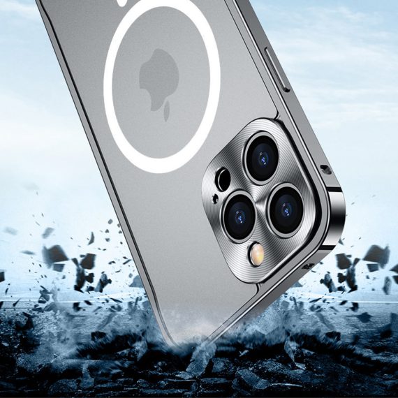 Etui do iPhone 13 Pro Max Magsafe Armor metalowa ramka, lotnicze aluminium, czarne grafitowe