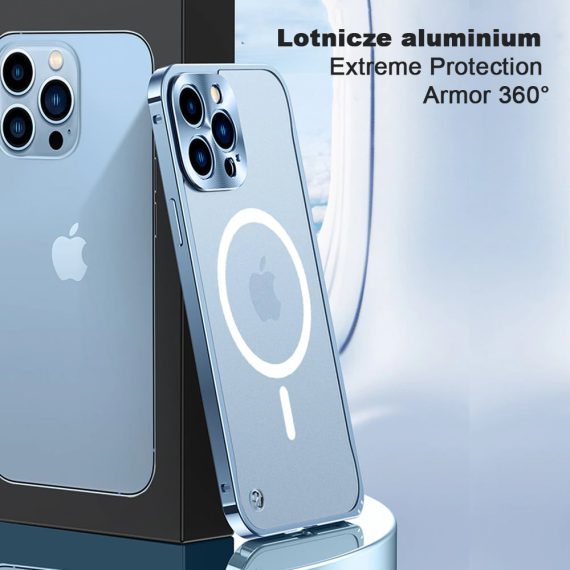 Etui do iPhone 13 Pro Magsafe Armor metalowa ramka, lotnicze aluminium, górski błękit