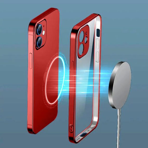 Etui JETech ochronne do iPhone 12 przeźroczysty tył HD czerwony kolor ramki