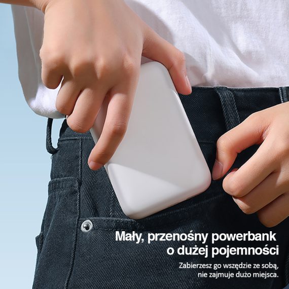 power bank akumulator magsafe 10000mah, bezprzewodowe ładowanie, biały