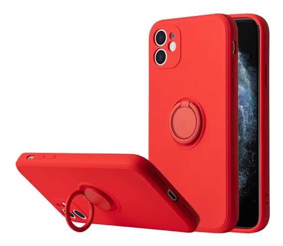 Etui do iPhone 13 Mini Magnetic Ring matowe nie widać śladów, uchwyt magnetyczny 360° ze smyczą czerwony