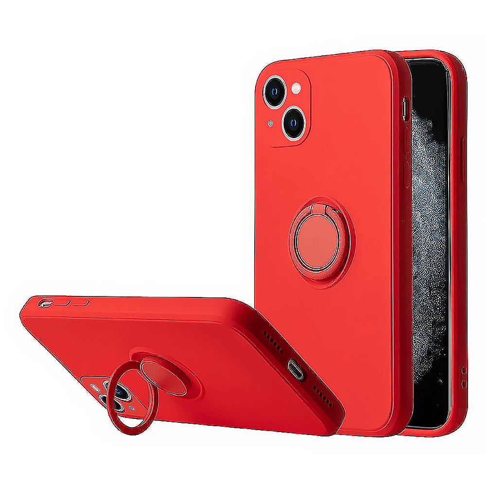 Etui do iPhone 13 Mini Magnetic Ring matowe nie widać śladów, uchwyt magnetyczny 360° ze smyczą czerwony