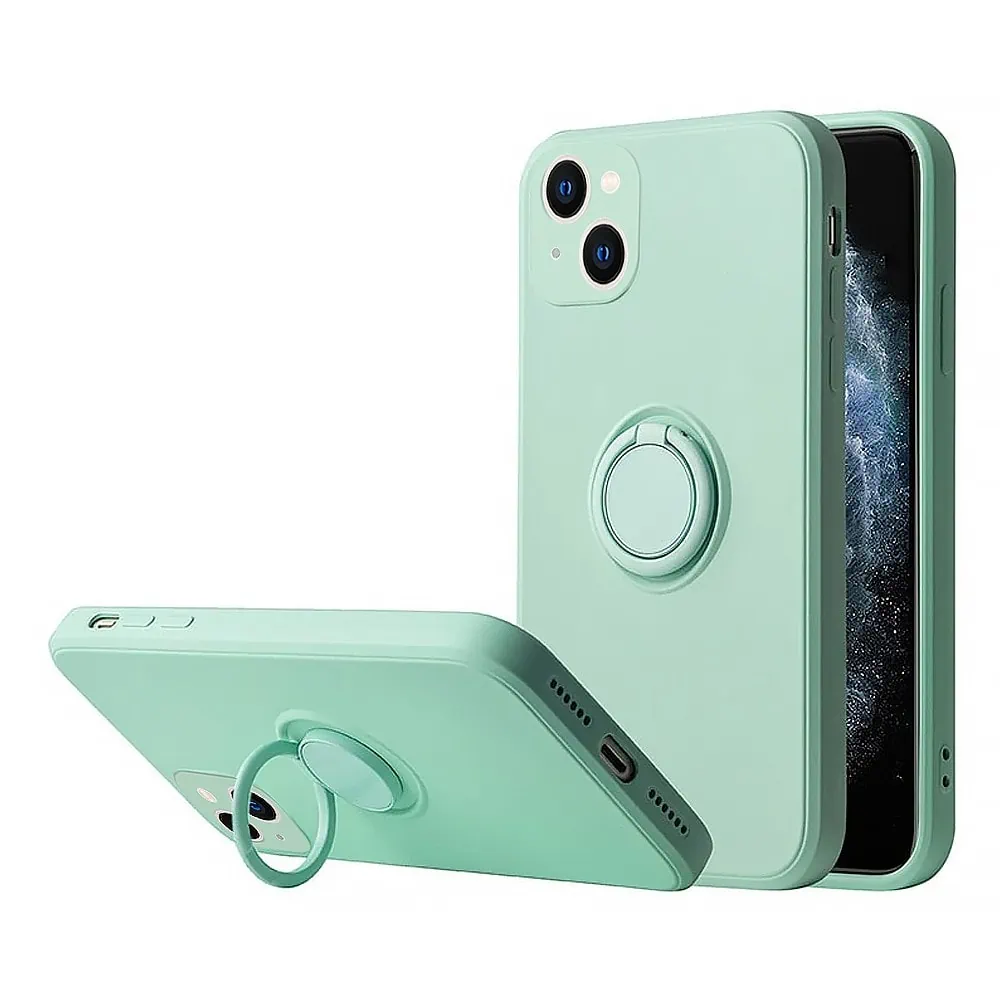 Etui do iPhone 13 Mini Magnetic Ring matowe, nie widać śladów, uchwyt magnetyczny ze smyczą, miętowe