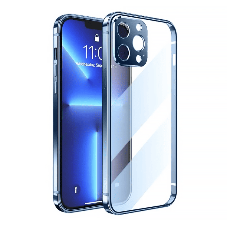 etui do iphone 13 pro ibizu elite skin ultra cienkie, krystalicznie czyste z metalową ramką, górski błękit