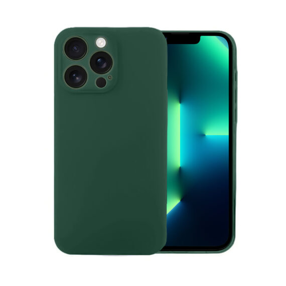 Etui do iPhone 13 Pro silikonowe z mikrofibrą soft touch z osłoną na aparat, butelkowo zielone (2)