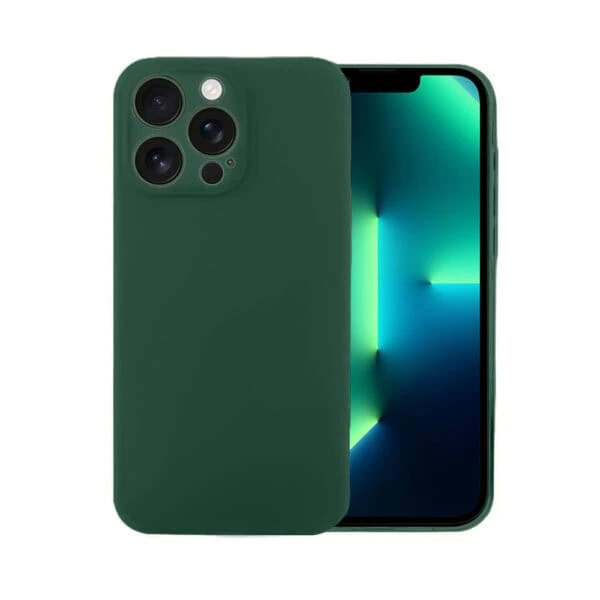 Etui do iPhone 13 Pro silikonowe z mikrofibrą soft touch z osłoną na aparat, butelkowo zielone