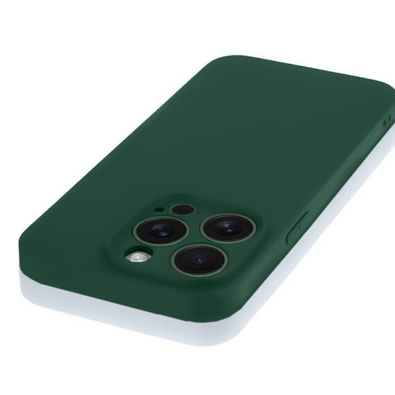 Etui do iPhone 13 Pro silikonowe z mikrofibrą soft touch z osłoną na aparat, butelkowo zielone (4)