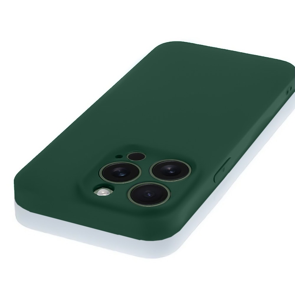 Etui do iPhone 13 Pro silikonowe z mikrofibrą soft touch z osłoną na aparat, butelkowo zielone (4)