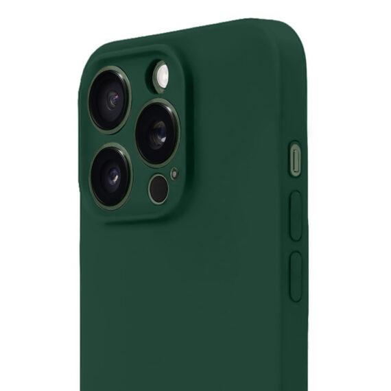 Etui do iPhone 13 Pro silikonowe z mikrofibrą soft touch z osłoną na aparat, butelkowo zielone (6)