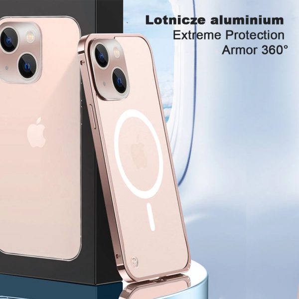 etui do iphone 13 lotnicze aluminium protection matte armor 360° matowy tył z magsafe, różowe złoto (9)