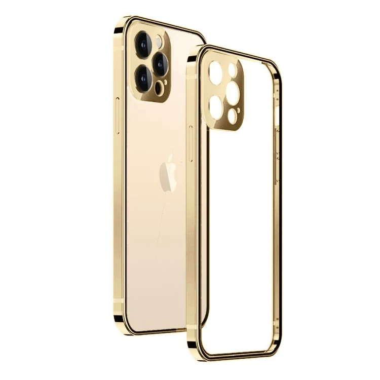 etui do iphone 13 pro gold elite skin ultra cienkie, krystalicznie czyste z metalową ramką, złote