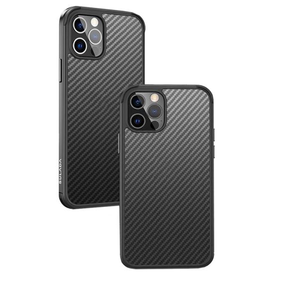 Etui do iPhone 12 Sulada Luxury Carbon Protect bumper, półprzeźroczyste, czarne