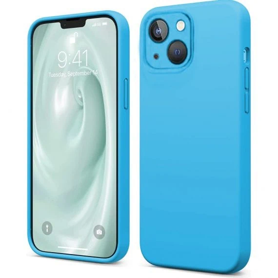 Etui do iPhone 13 silikonowe z mikrofibrą soft touch z osłoną na aparat, jasnoniebieski