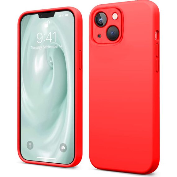 Etui do iPhone 13 silikonowe z mikrofibrą soft touch z osłoną na aparat, czerwone