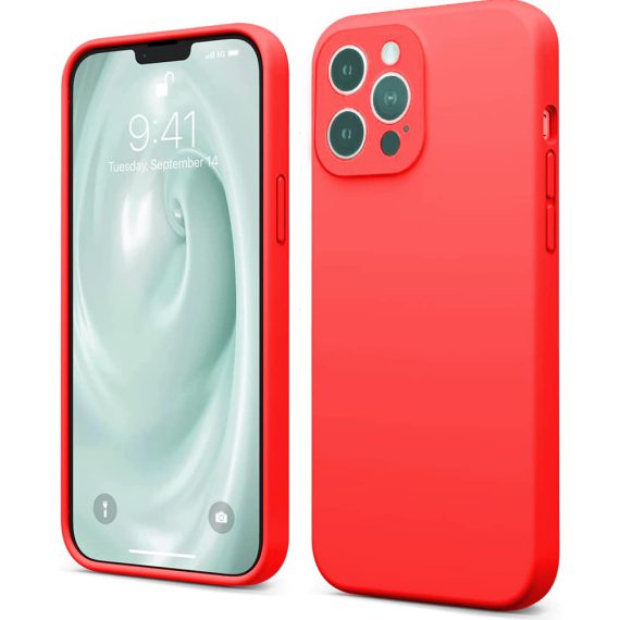 Etui do iPhone 12 Pro Max silikonowe z mikrofibrą premium soft touch, ochrona na aparat, czerwone