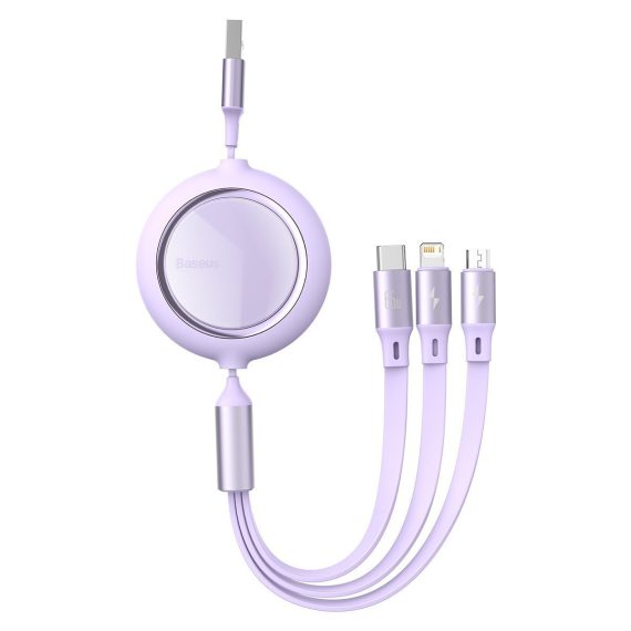 Kabel 3w1 USB - Lightning, TYP C, Micro USB 1,2m, fioletowy, liliowy