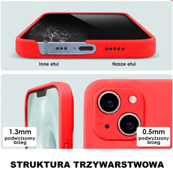 etui do iphone 13 silikonowe z mikrofibrą premium soft touch czerwone 2