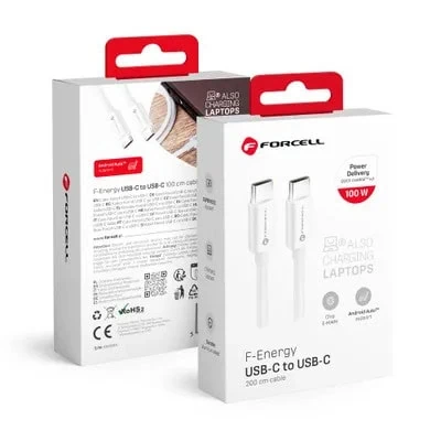 Kabel 2xUSB Typ C do iPhone 15:16:17, laptopa, tableta, PD100W, szybkie ładowanie, 2 metry, biały1