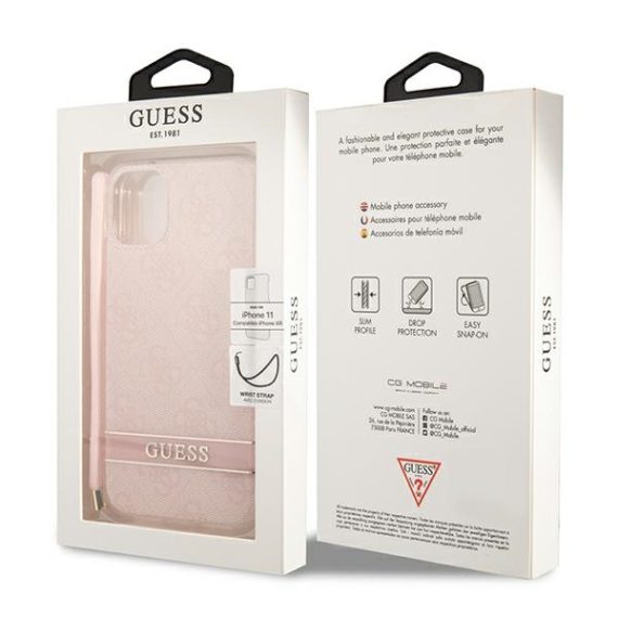 Etui do iPhone 11 silikonowe ze wzorem ekskluzywne GUESS różowy