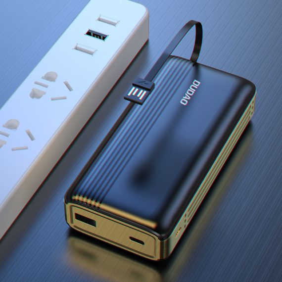 Power bank pojemny 20000 mAh 4w1 (Lightning, USB Typ C,  USB, micro USB) wyświetlacz LED, czarny